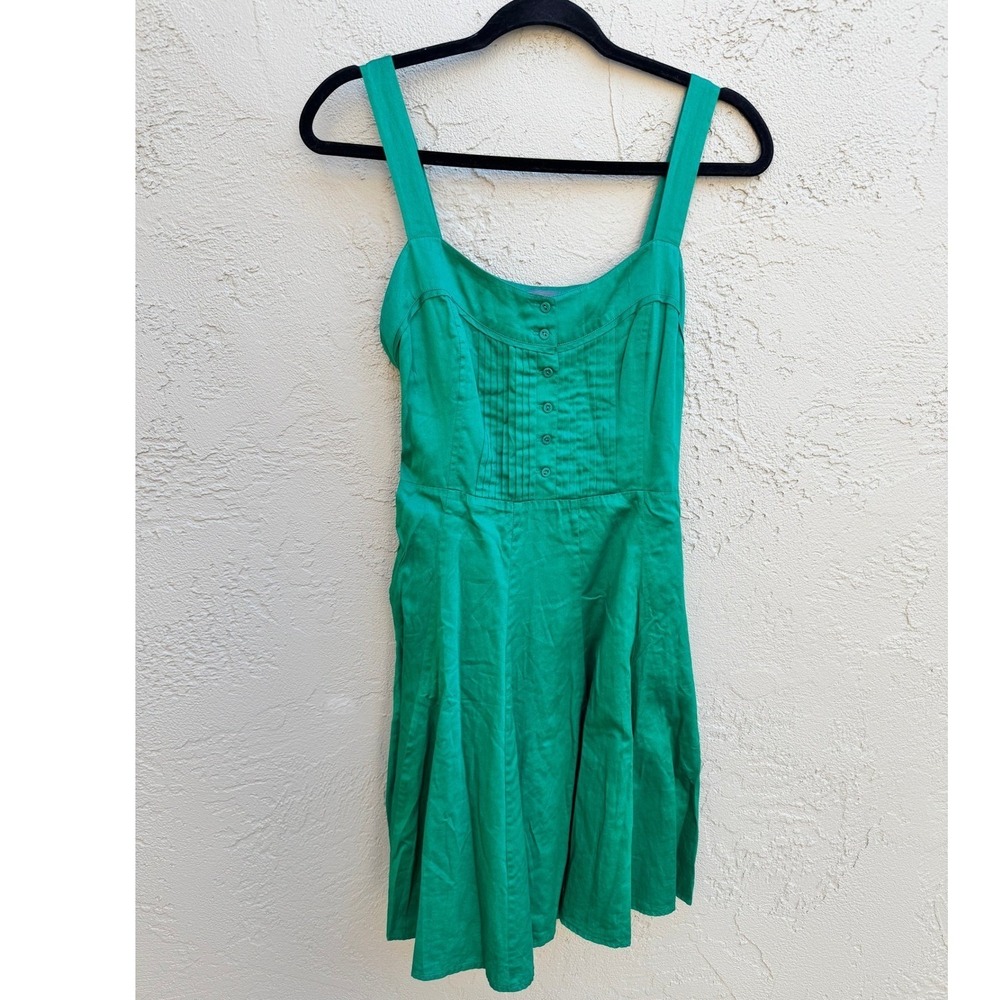 Marcs Green Cotton Pintuck Buttons Sleeveless Fit Flare Dress SZ Retro Summer